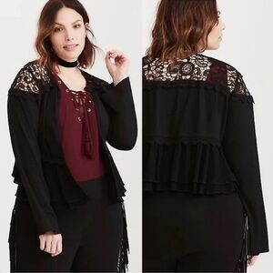 Torrid Insider Collection Black Drapey Jacket with Lace Inset Size Large